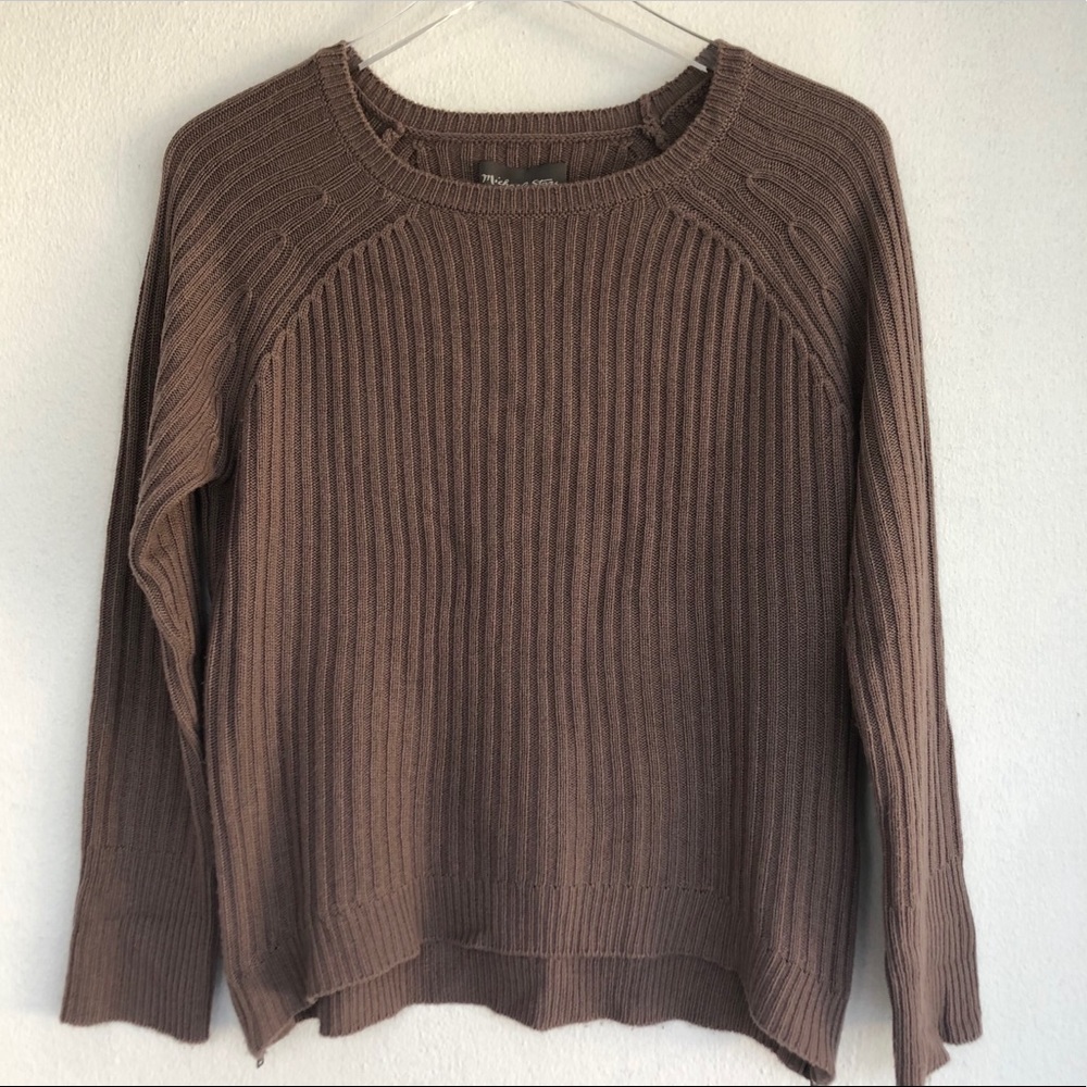 Michael Stars Taupe Ribbed Round Neck Wool Sweater with Side Zippers Size Small